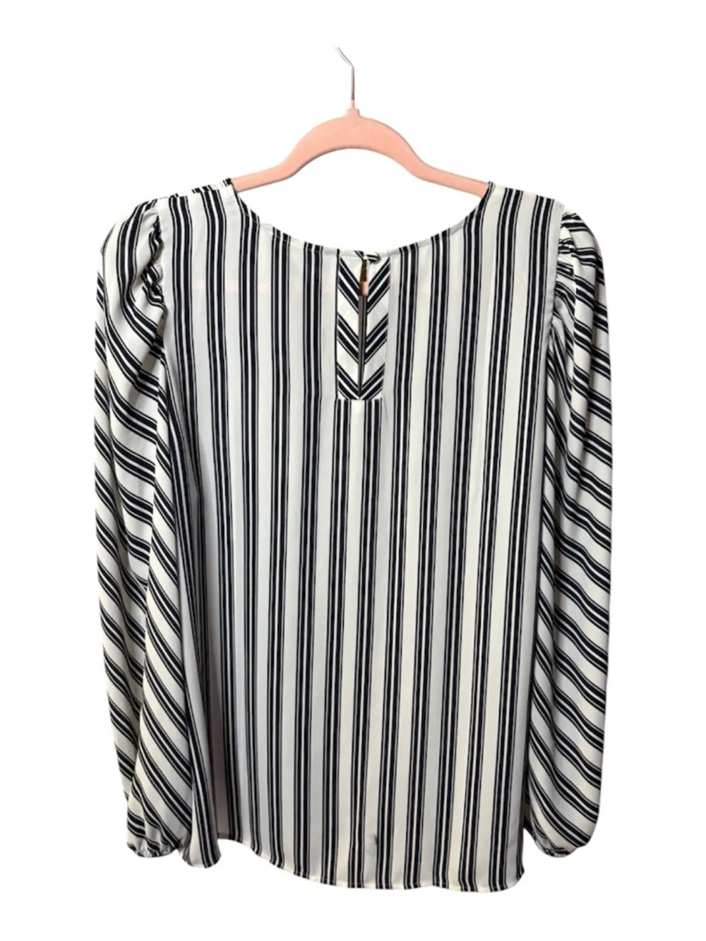 LOFT Black & White Vertical Stripe Puff Sleeve Blouse
